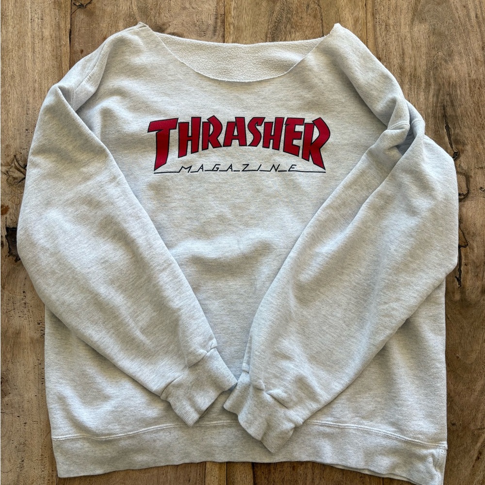Thrasher Light Gray Sweatshirt with Red Logo